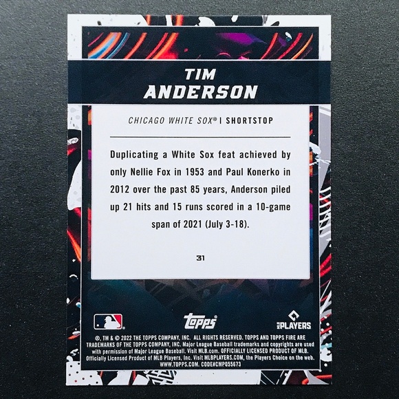 Tim Anderson - 2022 Topps Fire #31 - Picture 2 of 2